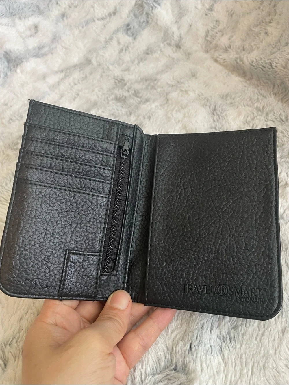 Black Faux Leather Passport Wallet with Card Slots
